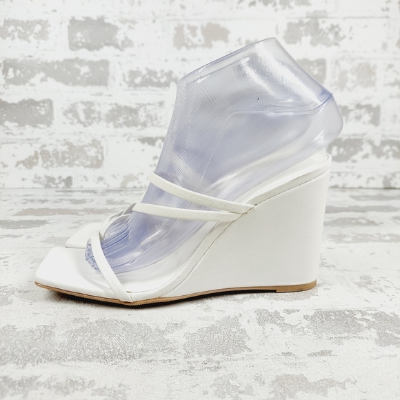 Open Edit Shoes - NEW Open Edit Ederyn White Strappy Slip On Summer Wedge Sandals B439